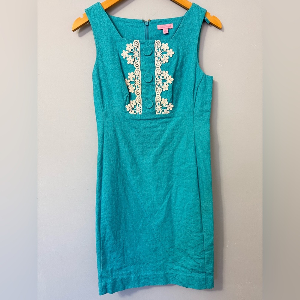 Lilly Pulitzer Adelson Jacquard Shift dress in turquoise pre-owned size 4